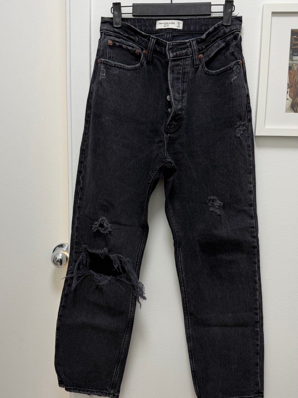 Abercrombie & Fitch Black Distressed Relaxed Jeans THE DAD HIGH RISE